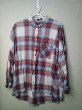 BDG Shirt Women M Button Up Long Sleeve Lace Detail Western Plaid Red